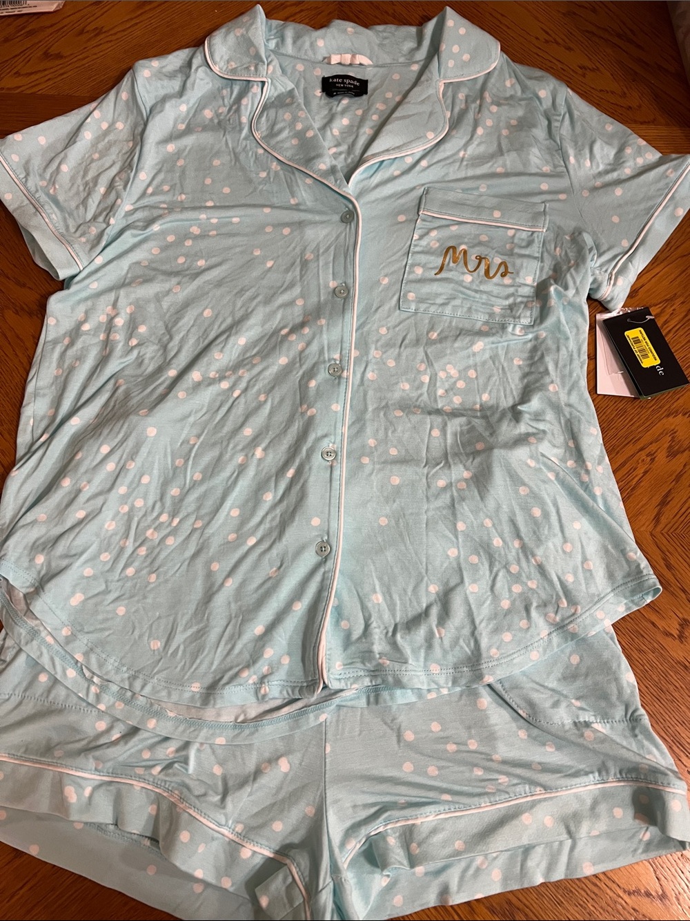kate spade Light Turquoise Blue and White Polka Dot Pajama Top
